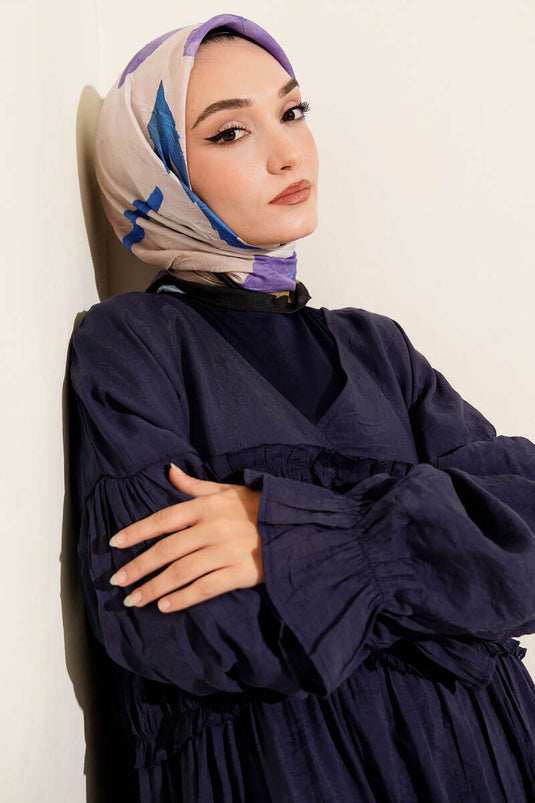 Bloemen- en strepensjaal van bamboe met paarse print