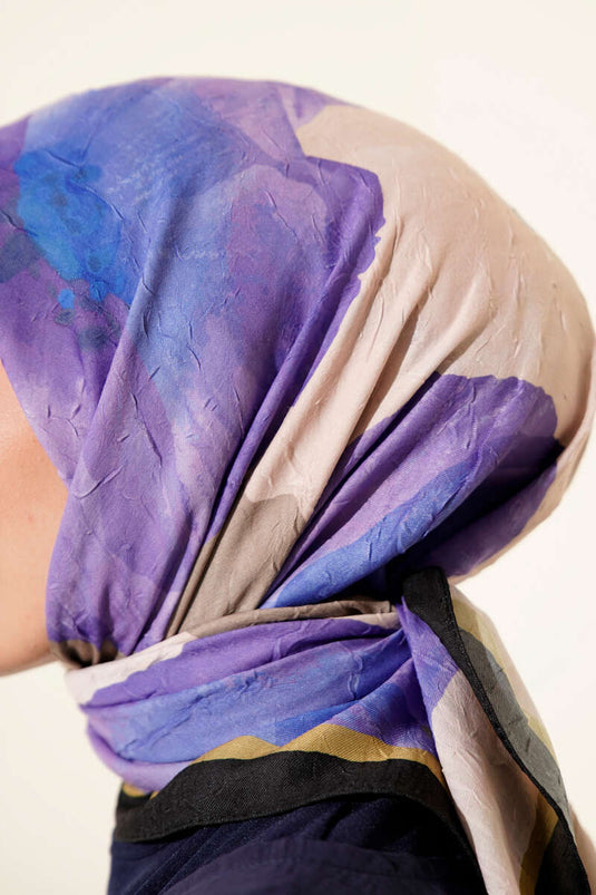 Bloemen- en strepensjaal van bamboe met paarse print