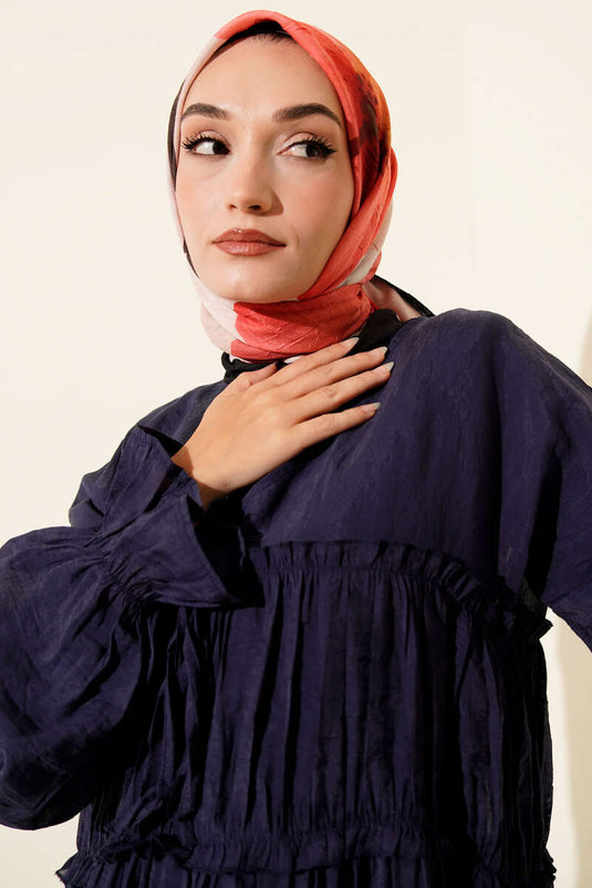 Geblümt gestreifter Bambus-Schal, Schwarz/Beige