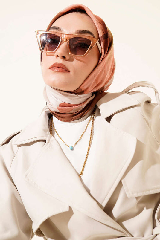 Geblümt gestreifter Bambus-Schal, hellbraun