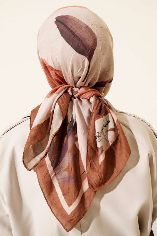 Geblümt gestreifter Bambus-Schal, hellbraun