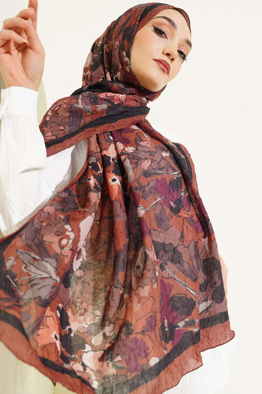 وشاح كراش ناعم من الخيزران مزخرف بالزهور بني