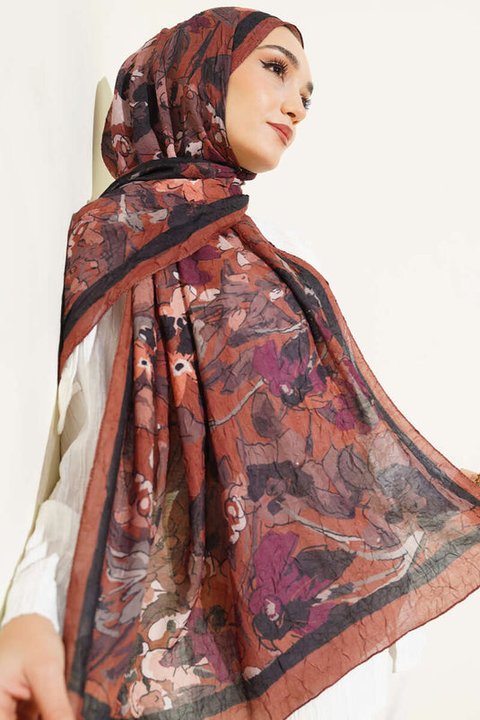 وشاح كراش ناعم من الخيزران مزخرف بالزهور بني