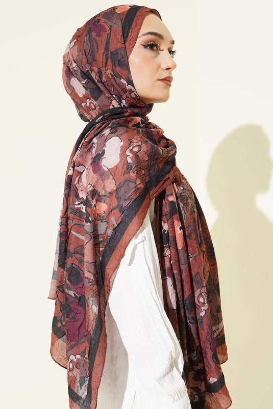 وشاح كراش ناعم من الخيزران مزخرف بالزهور بني