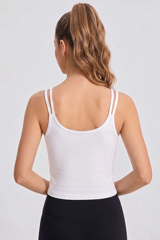 Çift Askılı Düğmeli Crop Ekru