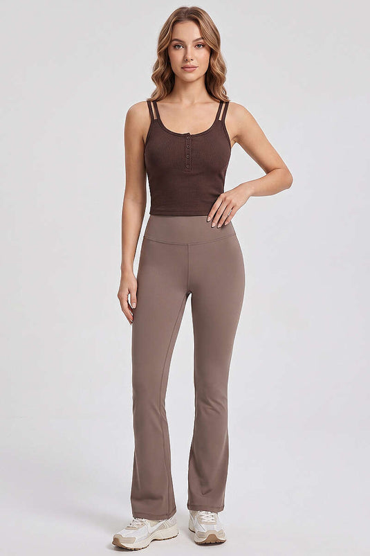 Çift Askılı Düğmeli Crop Kahve
