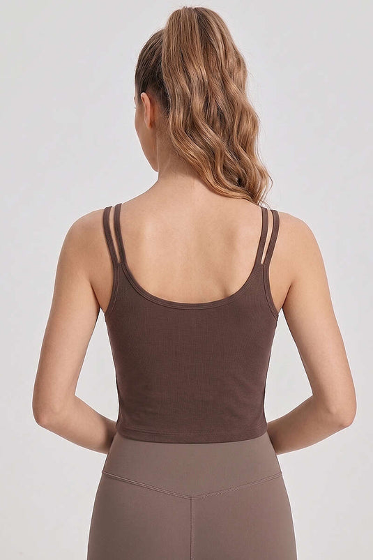 Çift Askılı Düğmeli Crop Kahve