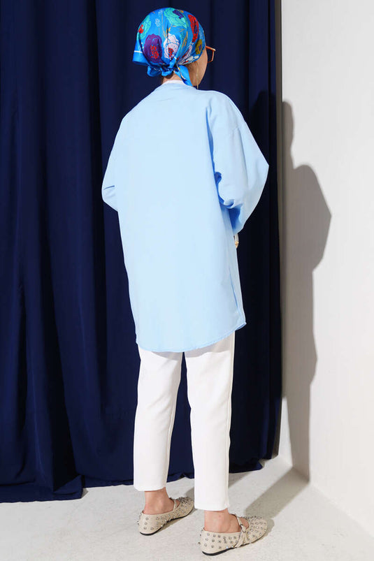 Dubbel geregen poplin kimono babyblauw