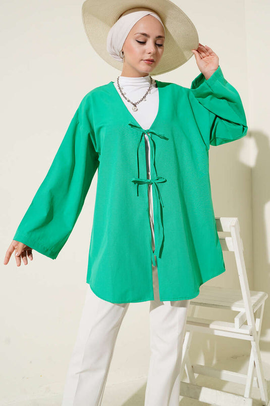 Çift Bağcıklı Poplin Kimono Benetton