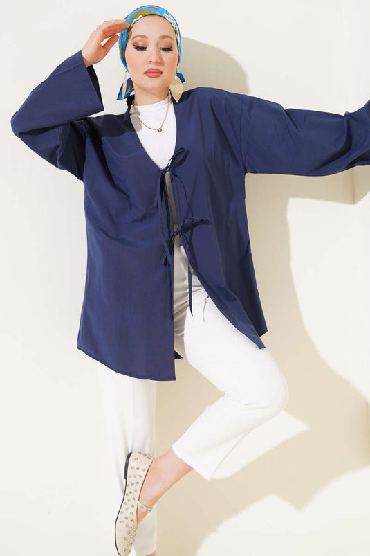 Double Laced Poplin Kimono Navy Blue