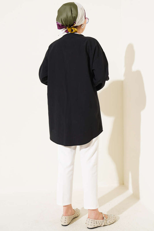 Kimono en popeline à double laçage noir