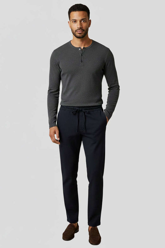 بنطال قماش رجالي بجيب مزدوج باللون الأزرق الداكن