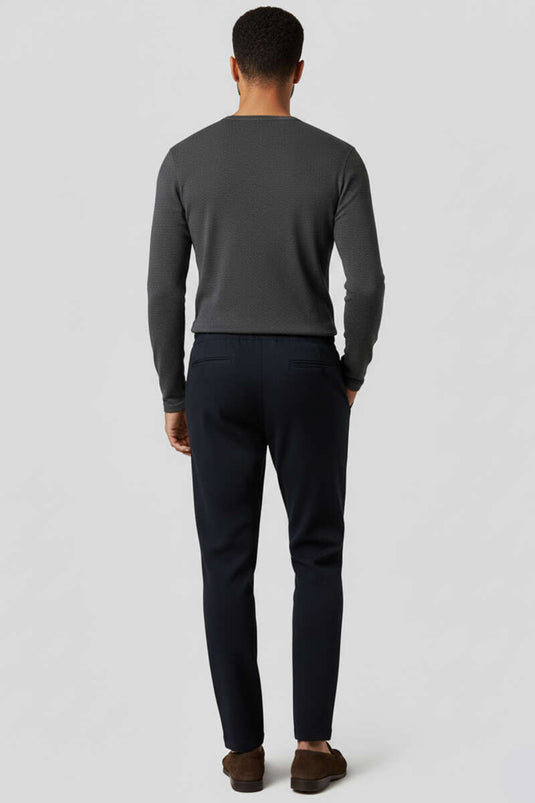 بنطال قماش رجالي بجيب مزدوج باللون الأزرق الداكن