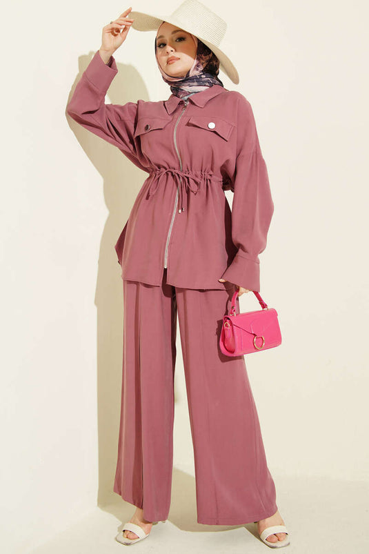 Dubbele Zak Met Klep Taille Tunnel Tencel Tweedelige Set Rozenhout