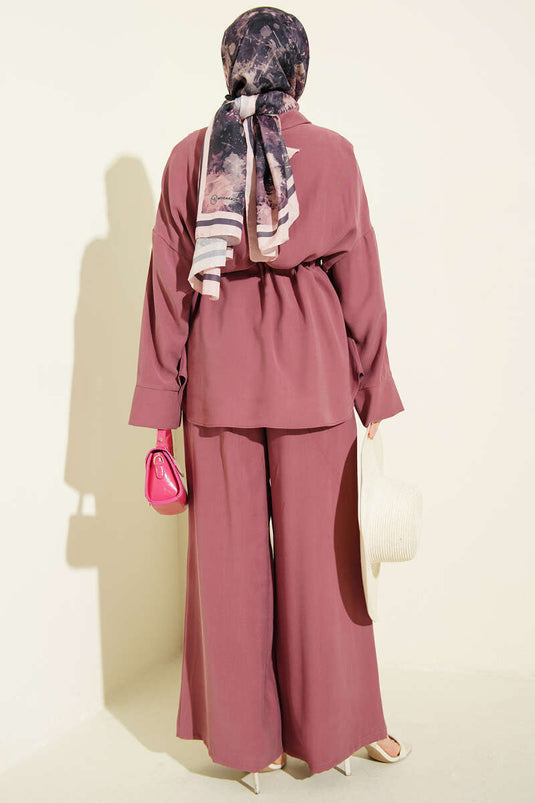 Dubbele Zak Met Klep Taille Tunnel Tencel Tweedelige Set Rozenhout