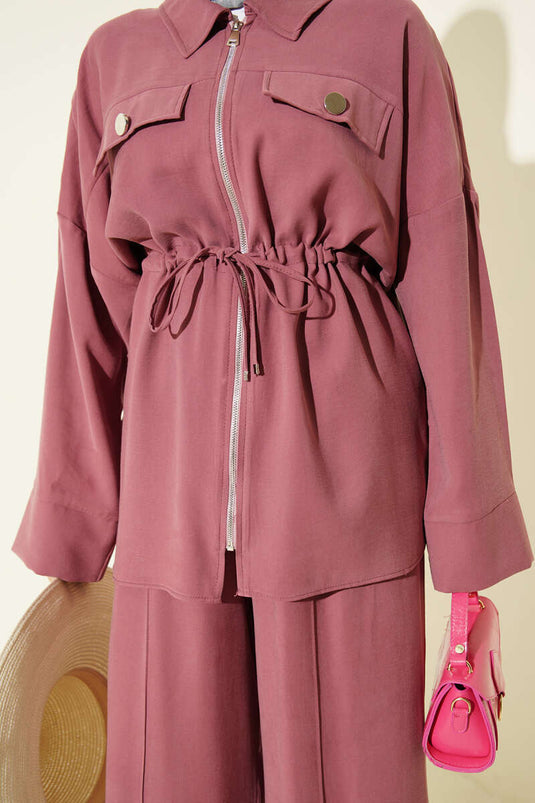 Dubbele Zak Met Klep Taille Tunnel Tencel Tweedelige Set Rozenhout