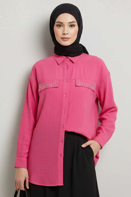 Double Pocket Covered Studded Tunic Fuchsia