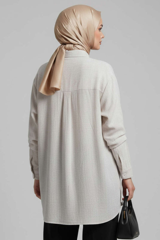 تونيك مزين بدبابيس مع جيبين بغطاء، لون حجر
