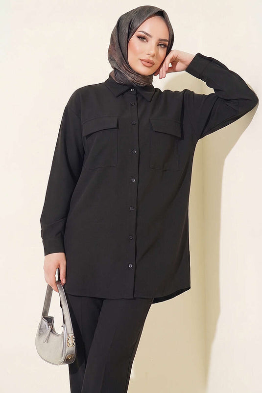 Double Pocket Basic Two-Piece Set Black