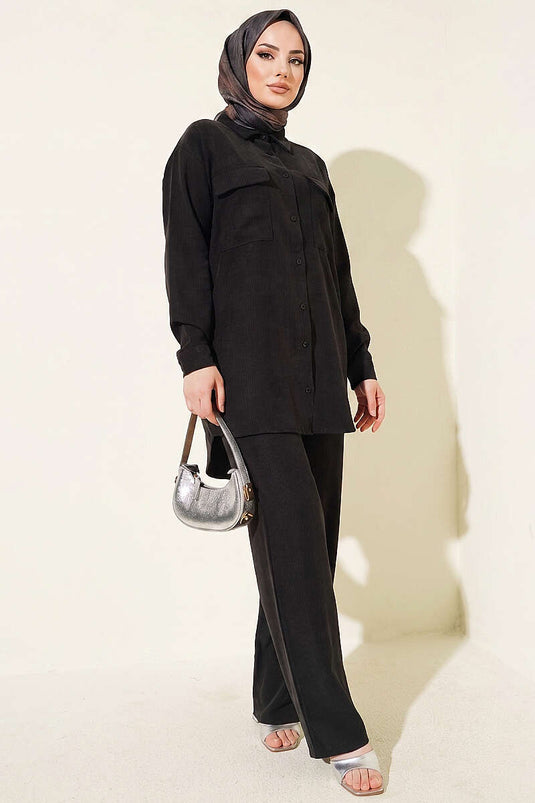Double Pocket Basic Two-Piece Set Black