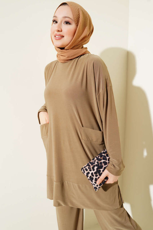 Çift Cepli Basic Sandy İkili Takım Camel