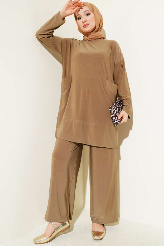 Çift Cepli Basic Sandy İkili Takım Camel