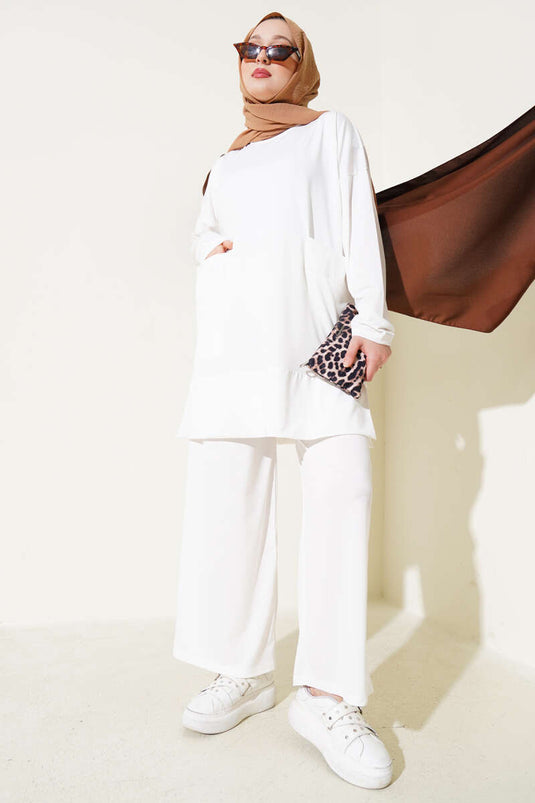 Costume deux pièces basique Sandy à double poche écru