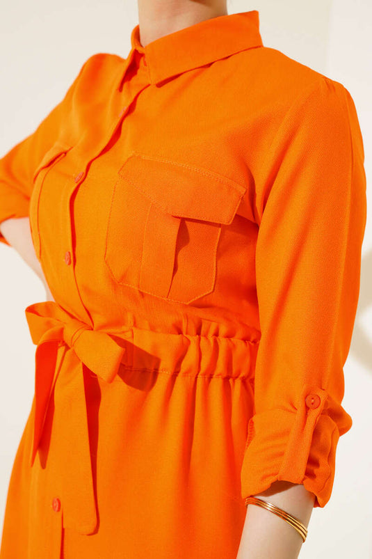 Çift Cepli Bel Lastikli Gömlek Oranj