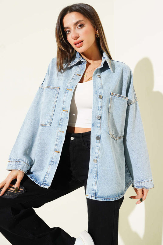 Veste en jean à double poche, bleu denim