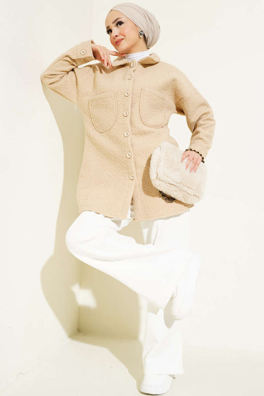 Camicia Bouclè con doppia tasca e bottoni Beige