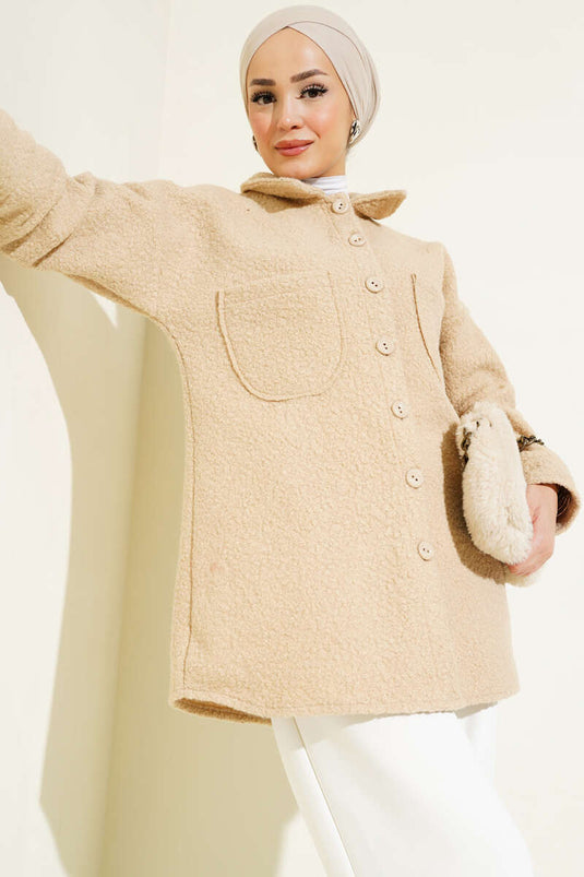Camicia Bouclè con doppia tasca e bottoni Beige