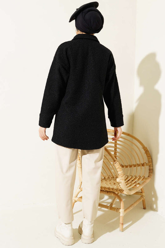 Camicia Bouclè con doppia tasca e bottoni Nera