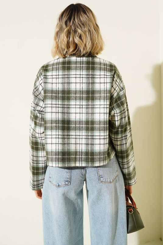 Double Pocket Plaid Short Jacket, Khaki