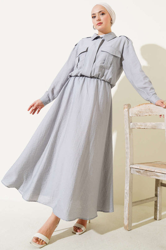 Çift Cepli Fermuarlı Etekli İkili Takım Gri