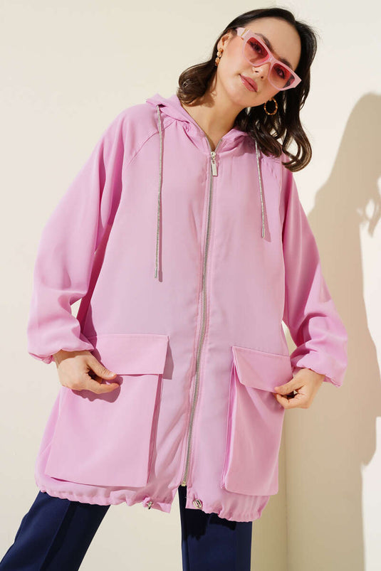 Cardigan zippé à double poche Poudre