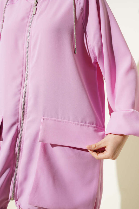 Cardigan zippé à double poche Poudre