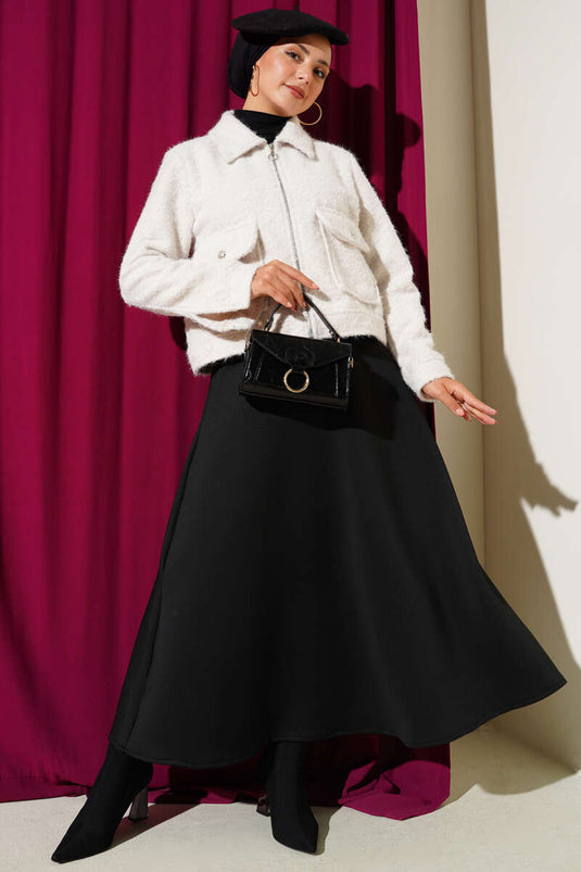 Veste courte zippée à double poche beige