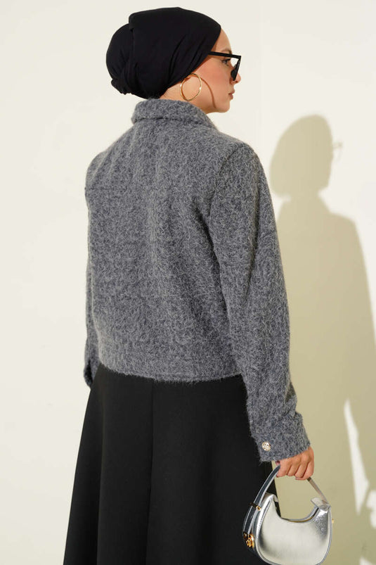 Veste courte zippée à double poche couleur fumée