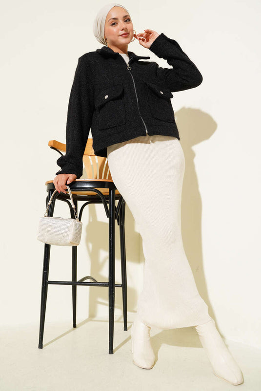 Veste courte zippée à double poche noire