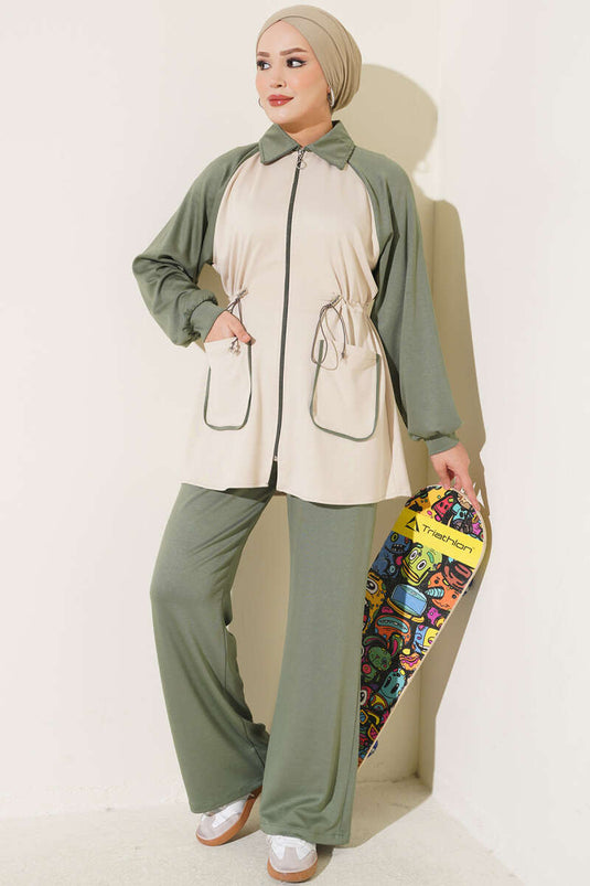 Conjunto De Punto Con Doble Bolsillo En Verde Calla