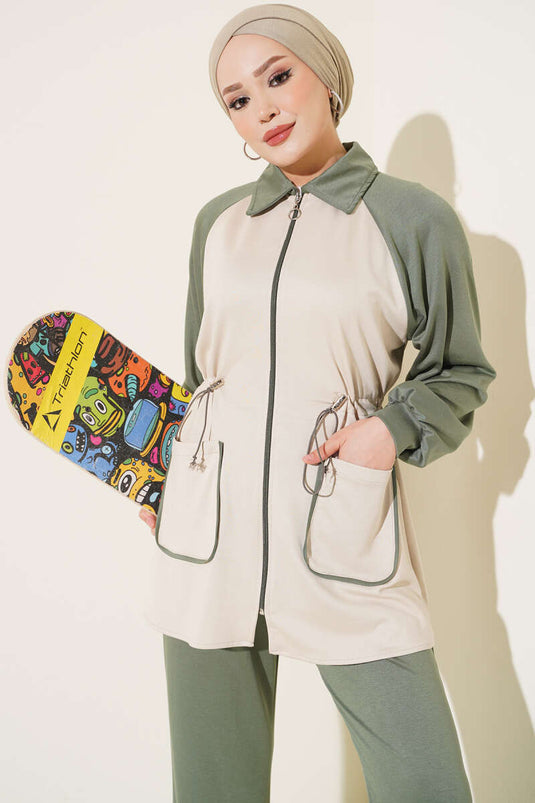 Conjunto De Punto Con Doble Bolsillo En Verde Calla