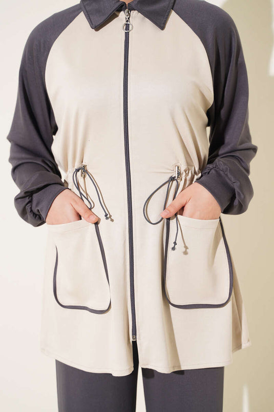 Fleeced Double-Pocket Suit In Smoke Grey