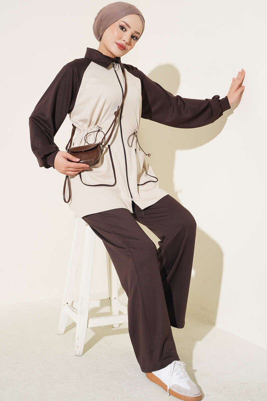 Ensemble En Maille À Double Poche Marron