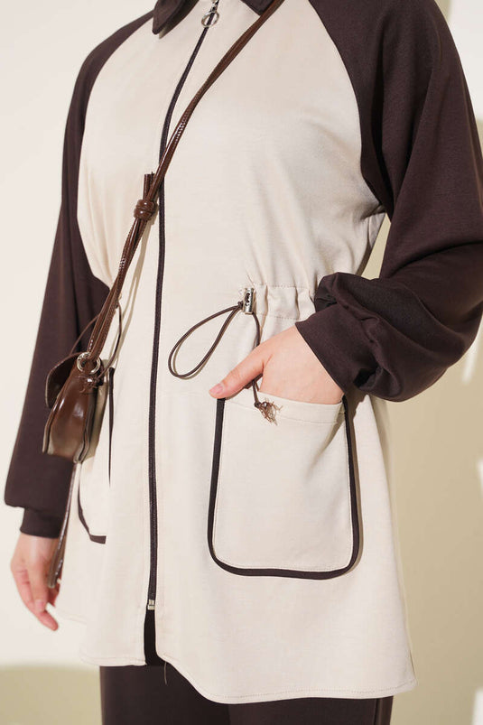 Ensemble En Maille À Double Poche Marron