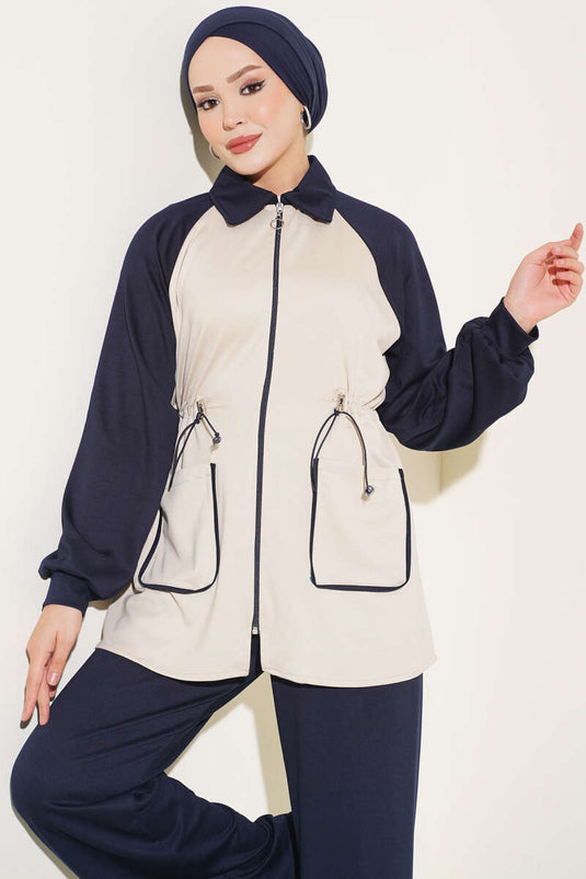 Conjunto De Punto Con Doble Bolsillo Azul Marino
