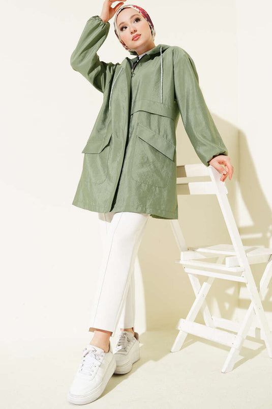 Çift Cepli Gizli Fermuarlı Kap Çağla Yeşili