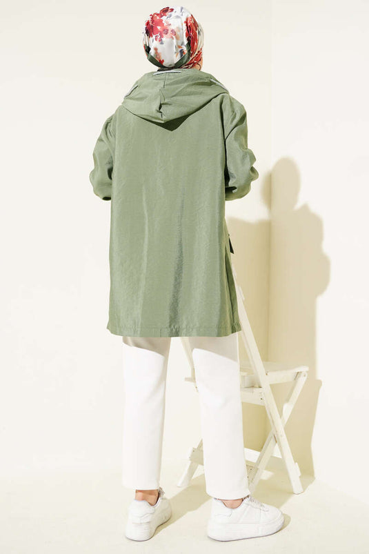 Çift Cepli Gizli Fermuarlı Kap Çağla Yeşili