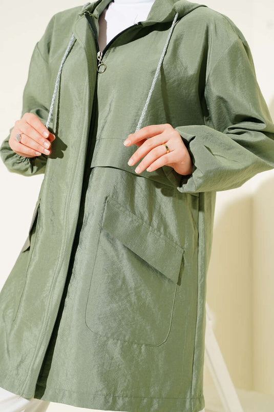 Çift Cepli Gizli Fermuarlı Kap Çağla Yeşili