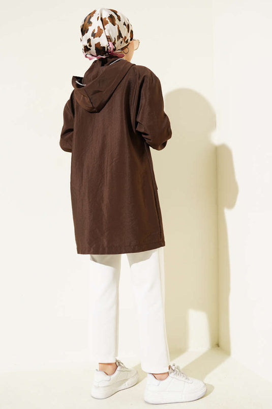 Çift Cepli Gizli Fermuarlı Kap Kahve