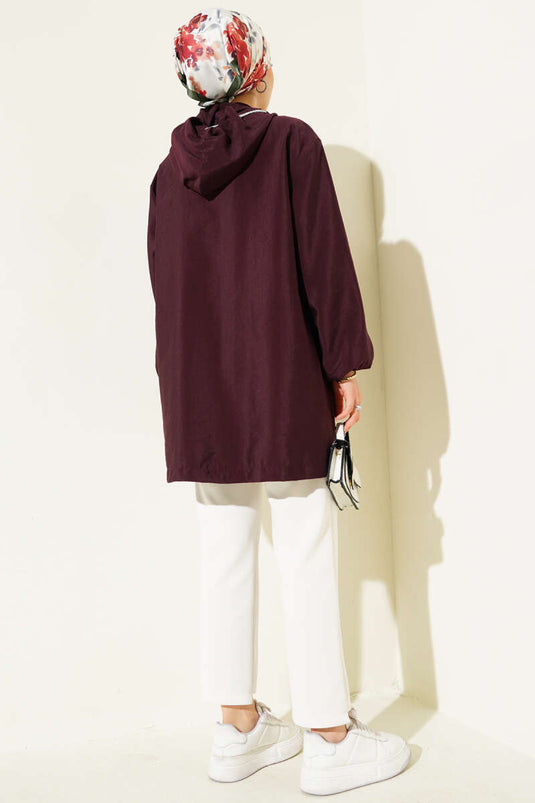 Çift Cepli Gizli Fermuarlı Kap Mürdüm